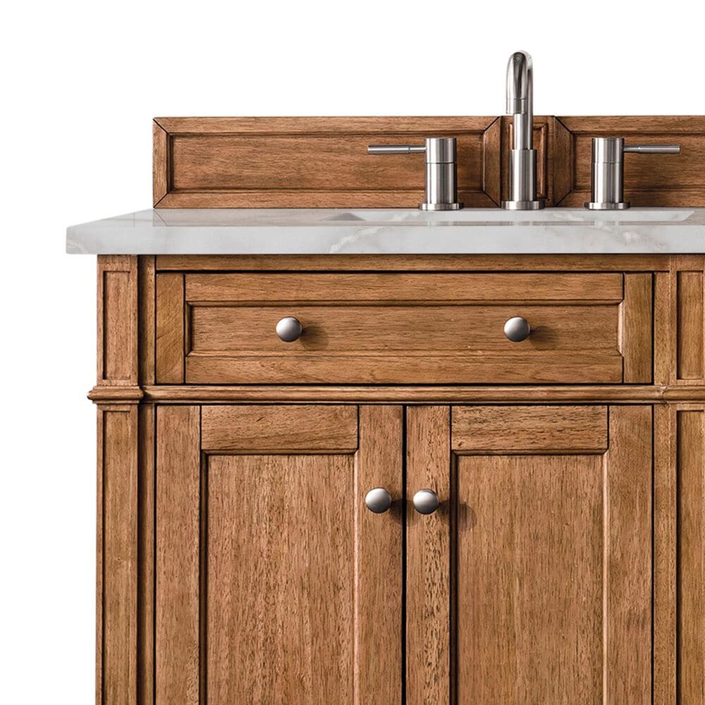 James Martin Vanities Brittany 72" Double Bathroom Vanity in Saddle Brown with 3 cm Eternal Jasmine Pearl Silestone Top, Rectangular Sinks and FreePower Wireless Charger, , large