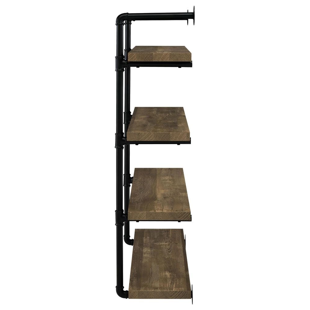 Pacific Landing Elmcrest 4-Shelf Wall Bookshelf in Rustic Oak and Black, , large