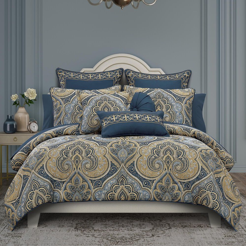 J. Queen New York Messina 26&quot; Square Euro Pillow Sham in Navy and Gold, , large