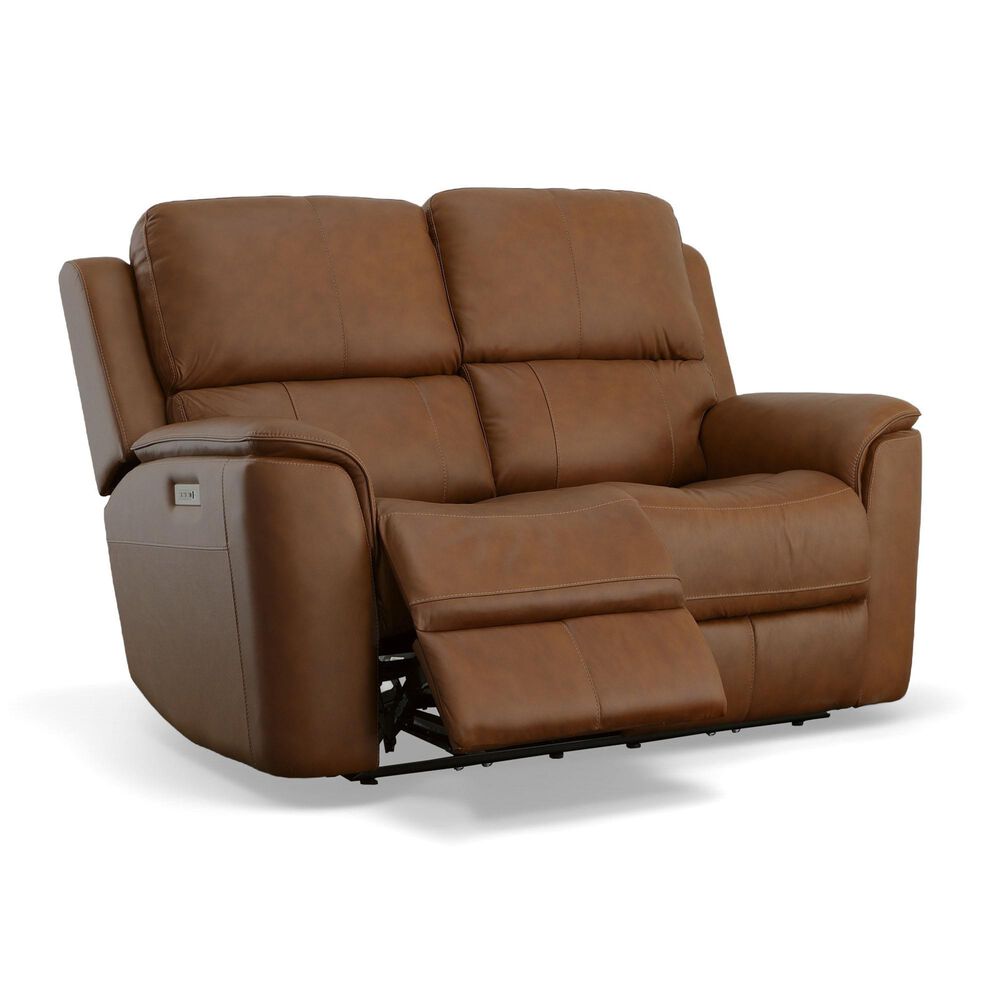 Flexsteel Henry Power Reclining Loveseat with Headrests and Lumbar in Caramel, , large