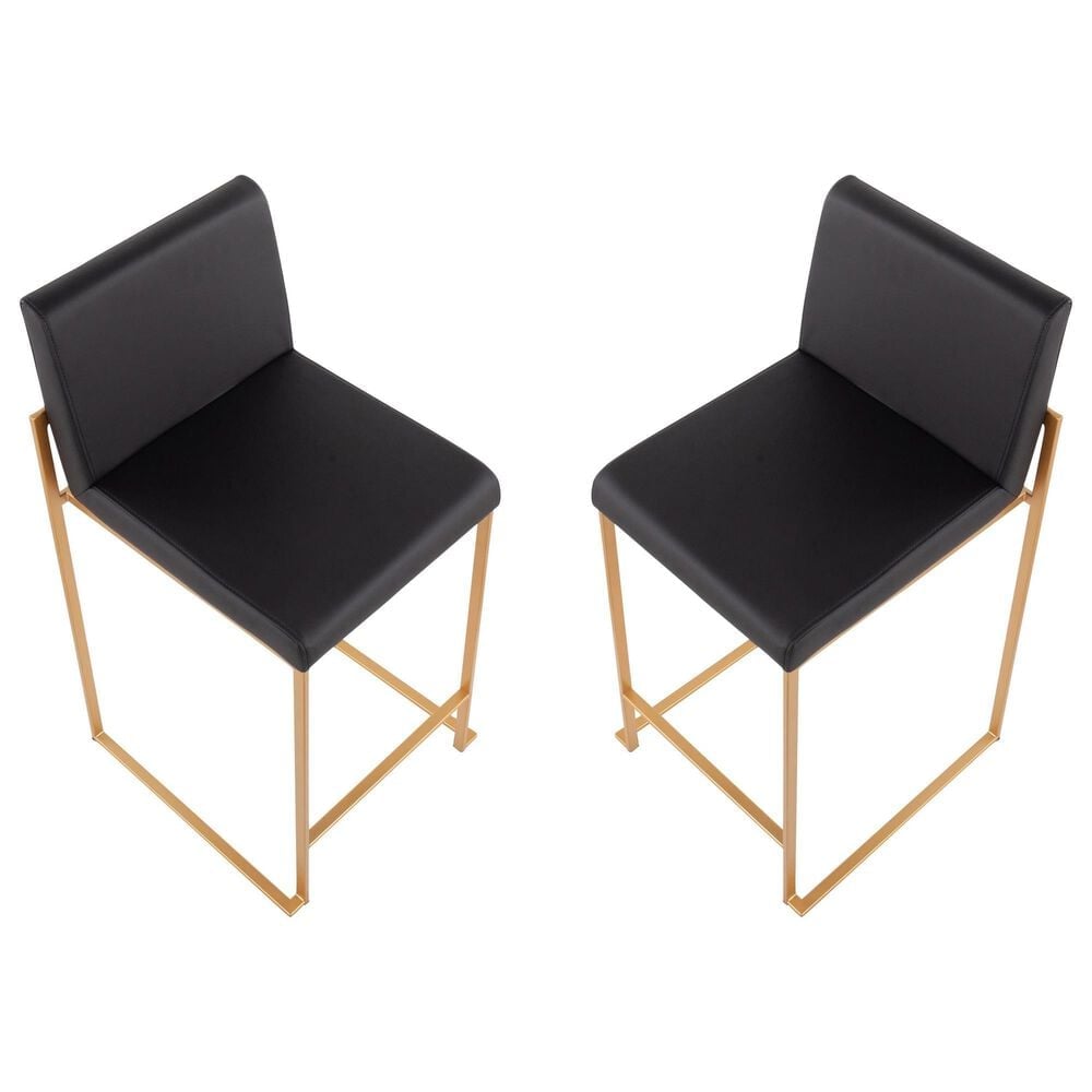 Lumisource Fuji High Back Counter Stool with Black Faux Leather Cushion in Gold &#40;Set of 2&#41;, , large