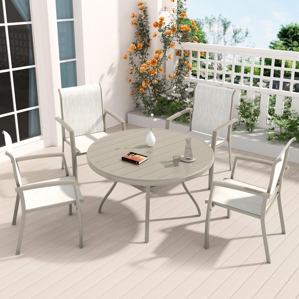 Hearth and Haven Outdoor 41" Round Dining Table with Umbrella Hole in Sandstone - Table Only, , large