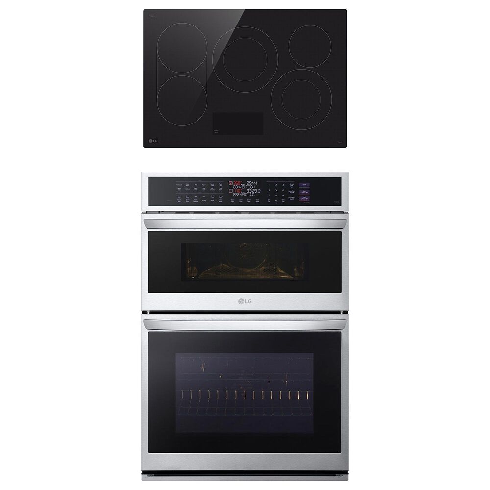 LG 2-Piece Kitchen Package with Stainless Steel 6.4 Cu Ft. Combination Wall Oven and Black 30" Smart Electric Cooktop, , large