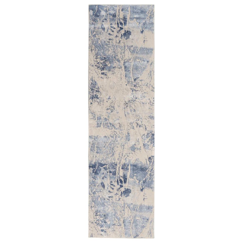 Nourison Silky Textures SLY02 2"2" x 7"6" Blue and Cream Scatter Rug, , large