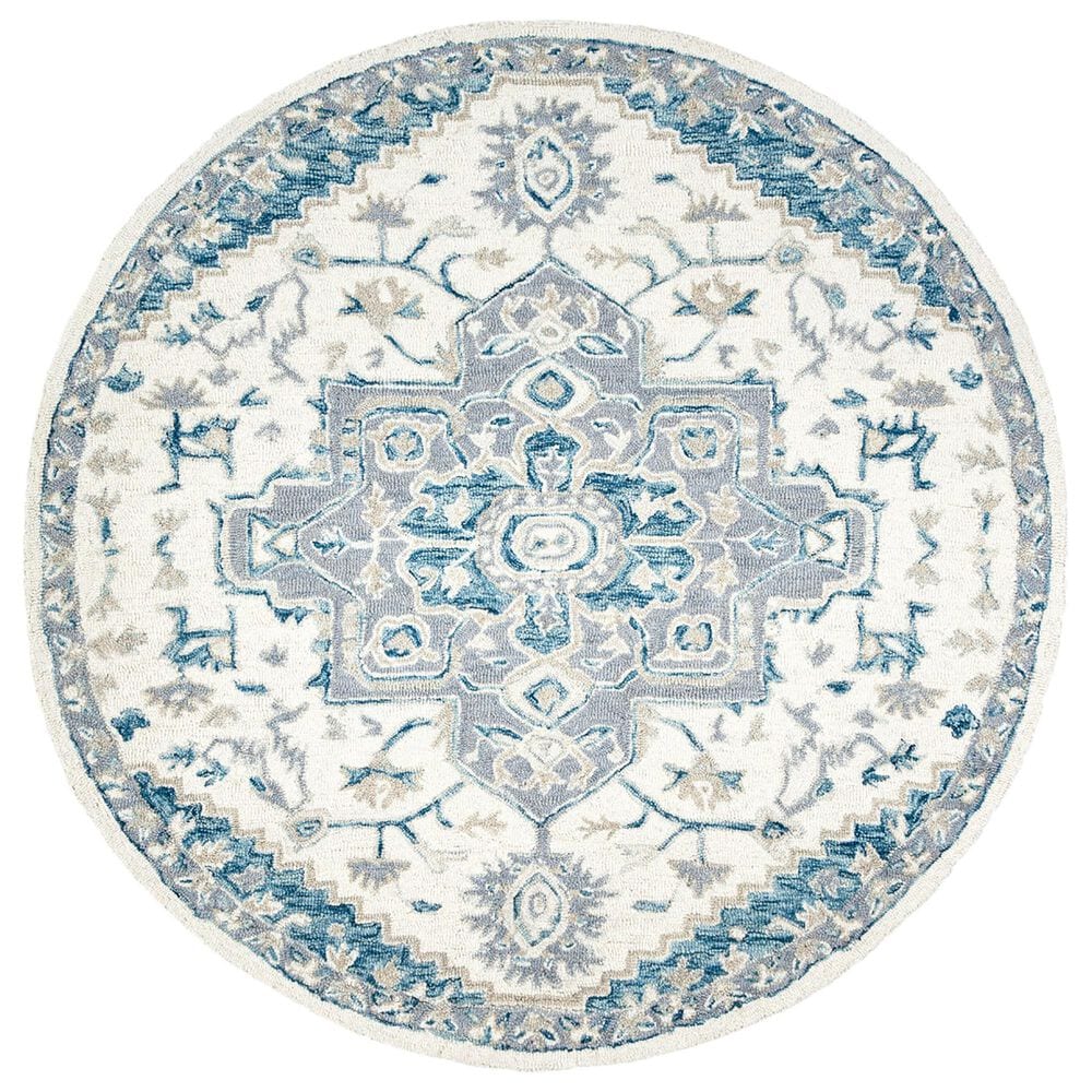 Safavieh Micro-Loop 7" Round Ivory and Navy Area Rug, , large