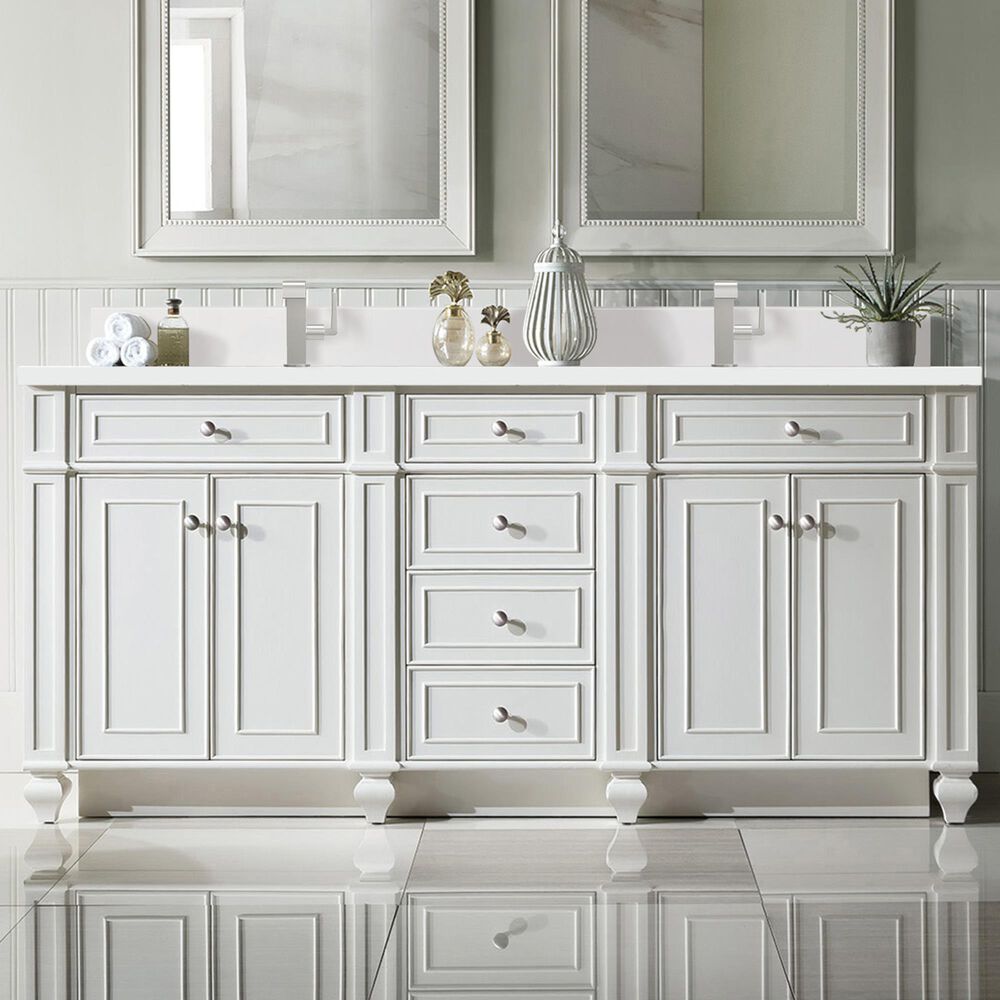 James Martin Vanities Bristol 72&quot; Double Bathroom Vanity in Bright White with 3 cm White Zeus Quartz Top and Rectangular Sinks, , large