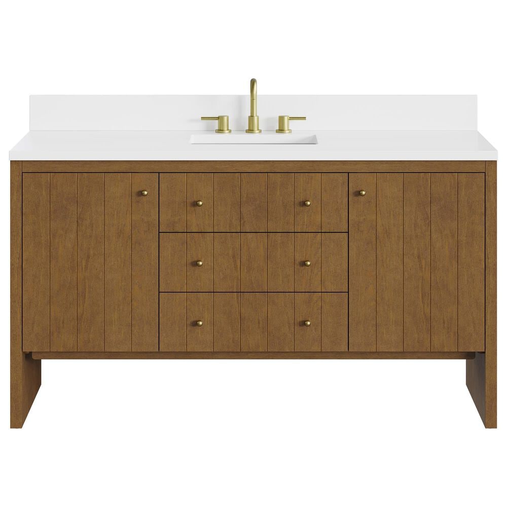 James Martin Hudson 60" Single Bathroom Vanity in Honey Oak with 3 cm Tajnar Eclos Top and Rectangular Sink, , large