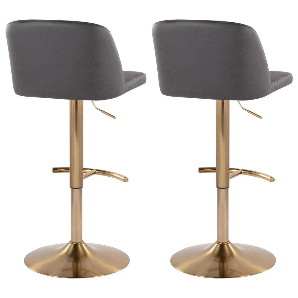 LumiSource Toriano Swivel Adjustable Bar Stool with Grey Faux Leather Upholstery in Gold (Set of 2), , large