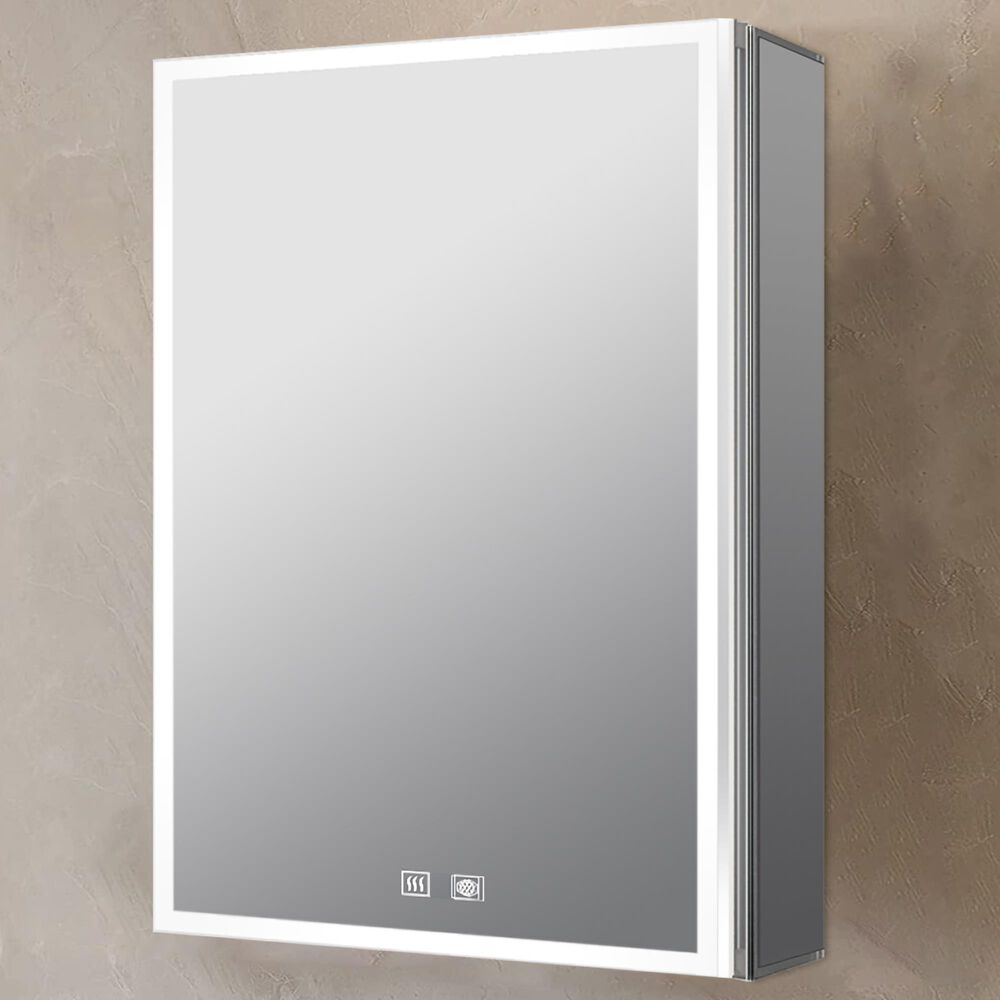 Lexora Home Mesa 20" x 28" LED Mirror Medicine Cabinet with Defogger in Aluminium, , large
