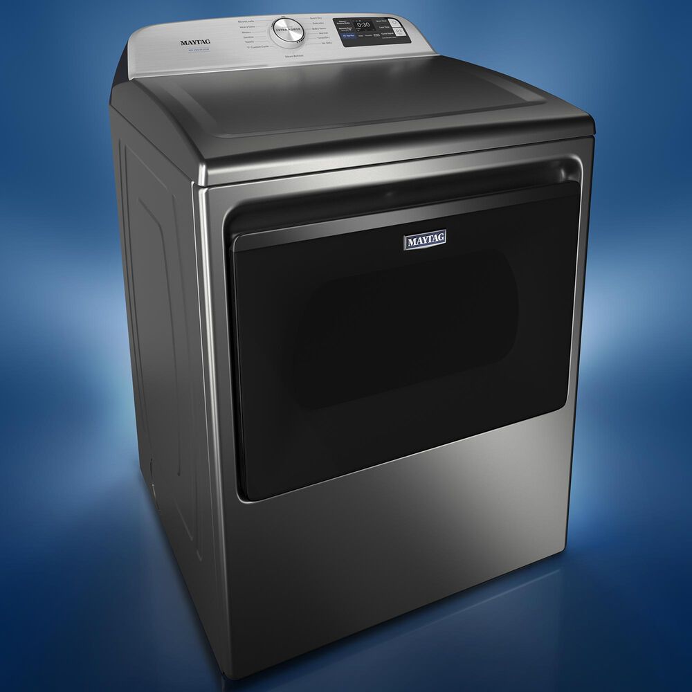 Maytag 7.4 Cu. Ft. Electric Smart Top Load Dryer with Pet Pro Option in Classic Silver, , large