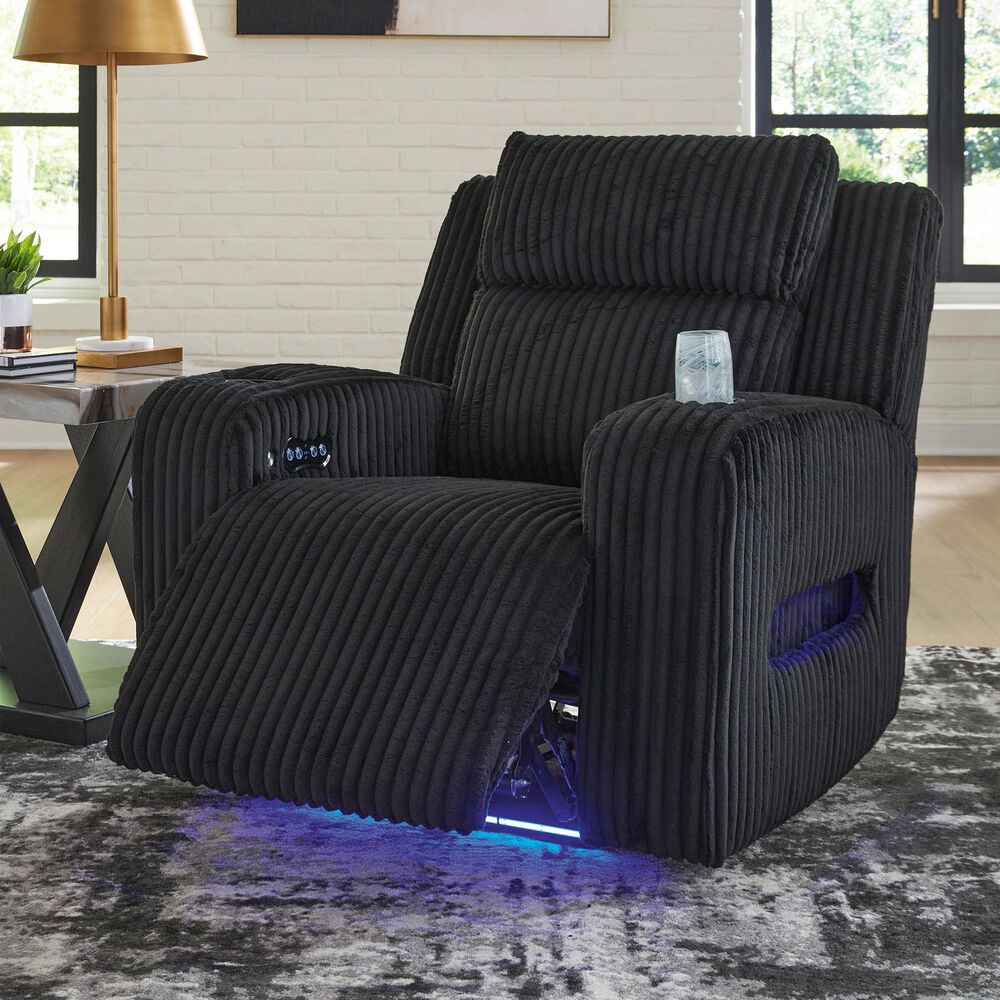 Ashley Forest Lake Power Recliner with Adjustable Headrest in Black Velvet, , large