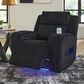 Ashley Forest Lake Power Recliner with Adjustable Headrest in Black Velvet, , large