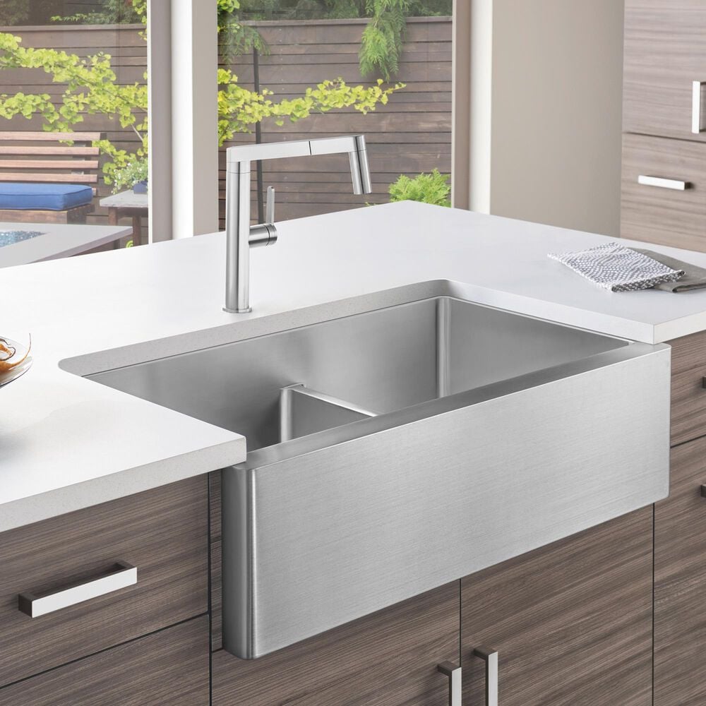 Blanco Quatrus 33&quot; R15 Apron 1-3/4 with Low Divide Sink in Refined Brushed, , large