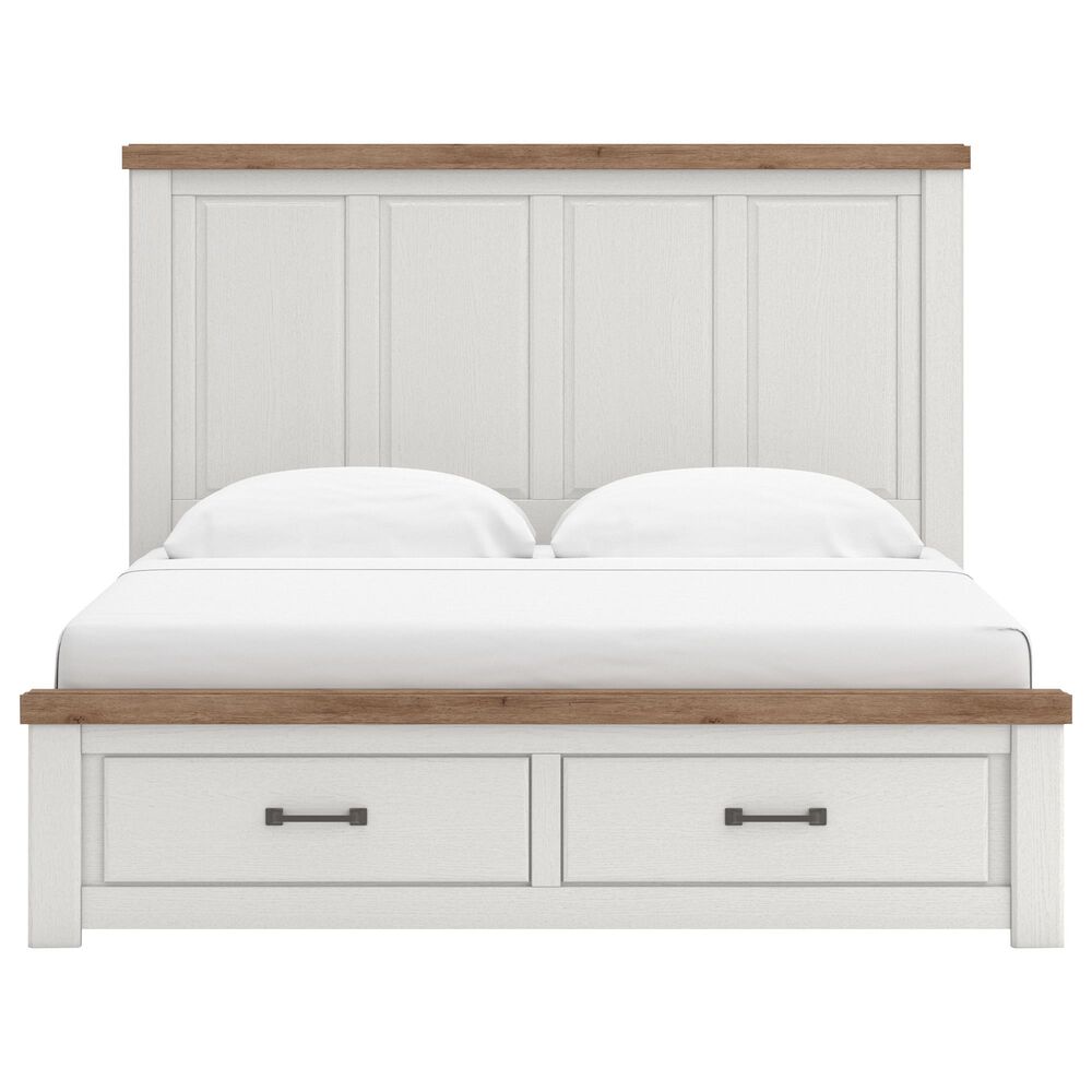 Ashley Savonport King Storage Bed with Dresser and Nightstand in White and Brown, , large