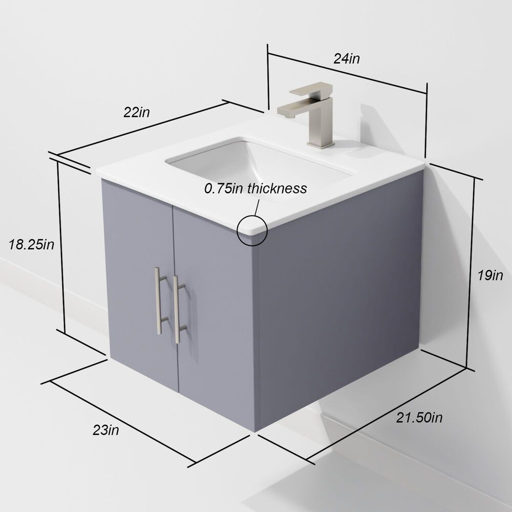 Lexora Home Geneva 24&quot; Single Bathroom Vanity in Dark Grey with 2 cm White Quartz Top and Rectangular Sink, , large