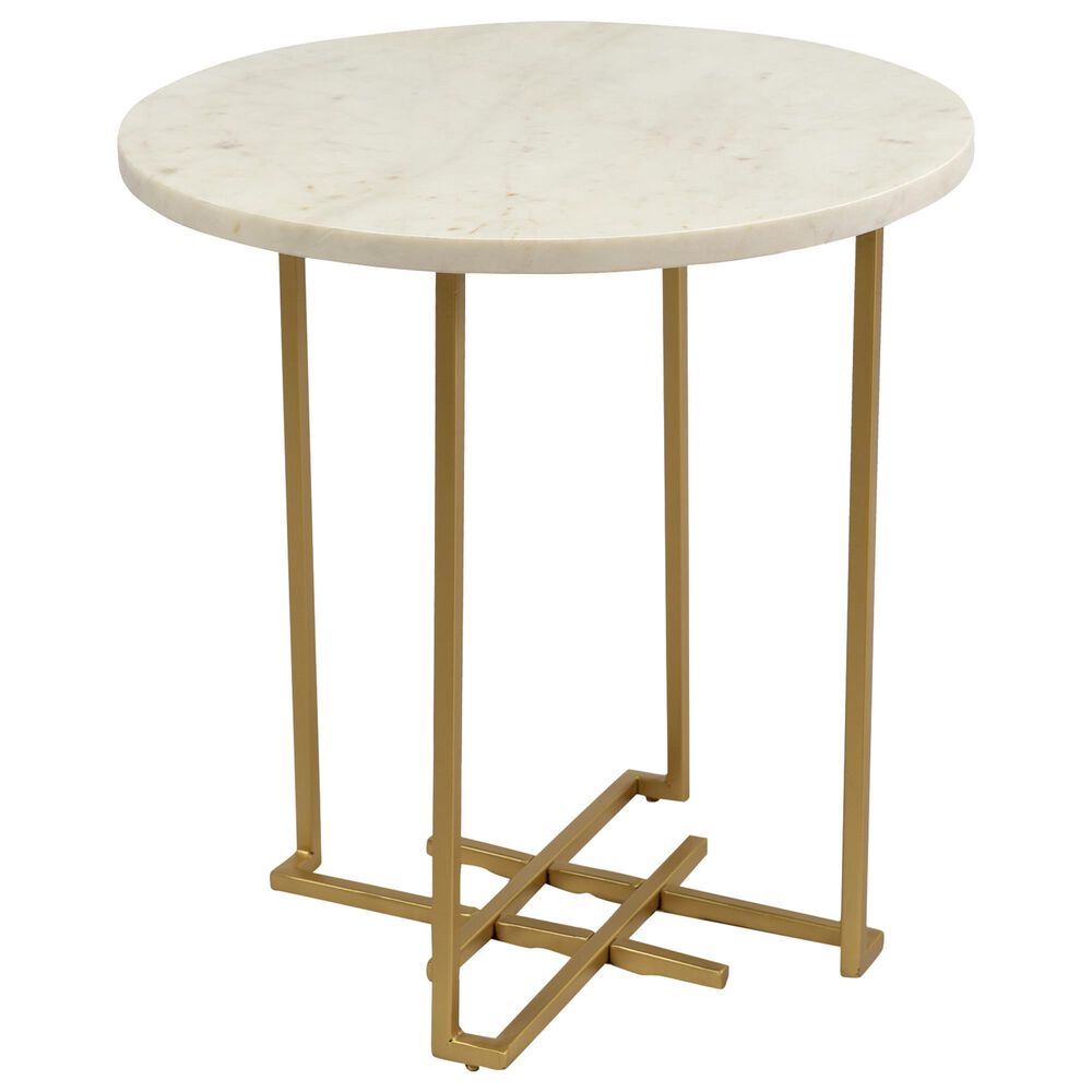 Crestview Collection Pembroke Round End Table in White Marble and Brass, , large
