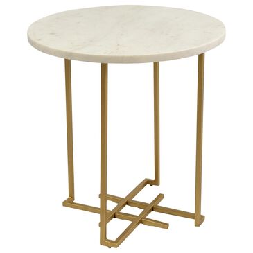 Crestview Collection Pembroke Round End Table in White Marble and Brass, , large