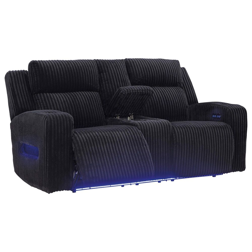 Ashley Forest Lake Power Reclining Loveseat with Console and Adjustable Headrest in Black Velvet, , large