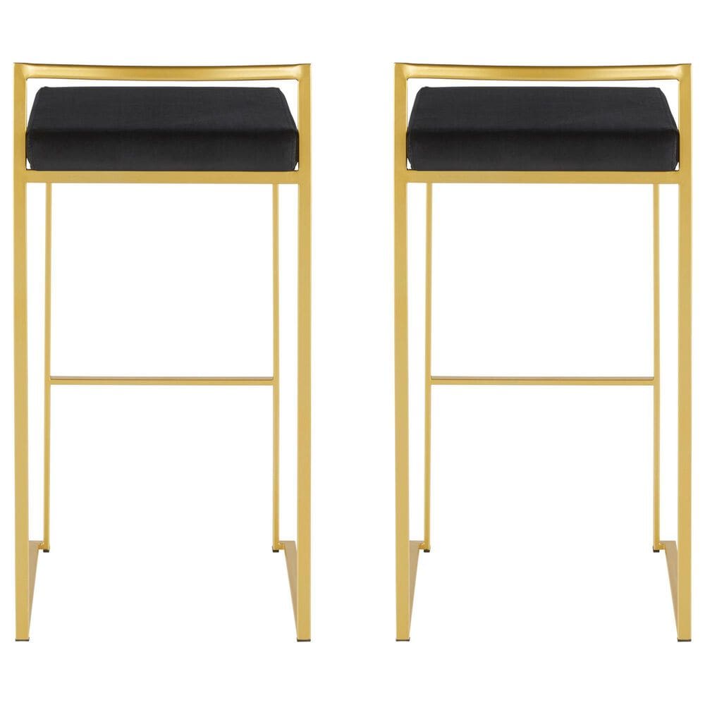 Lumisource Fuji Stackable Barstool with Black Velvet Cushion in Gold &#40;Set of 2&#41;, , large