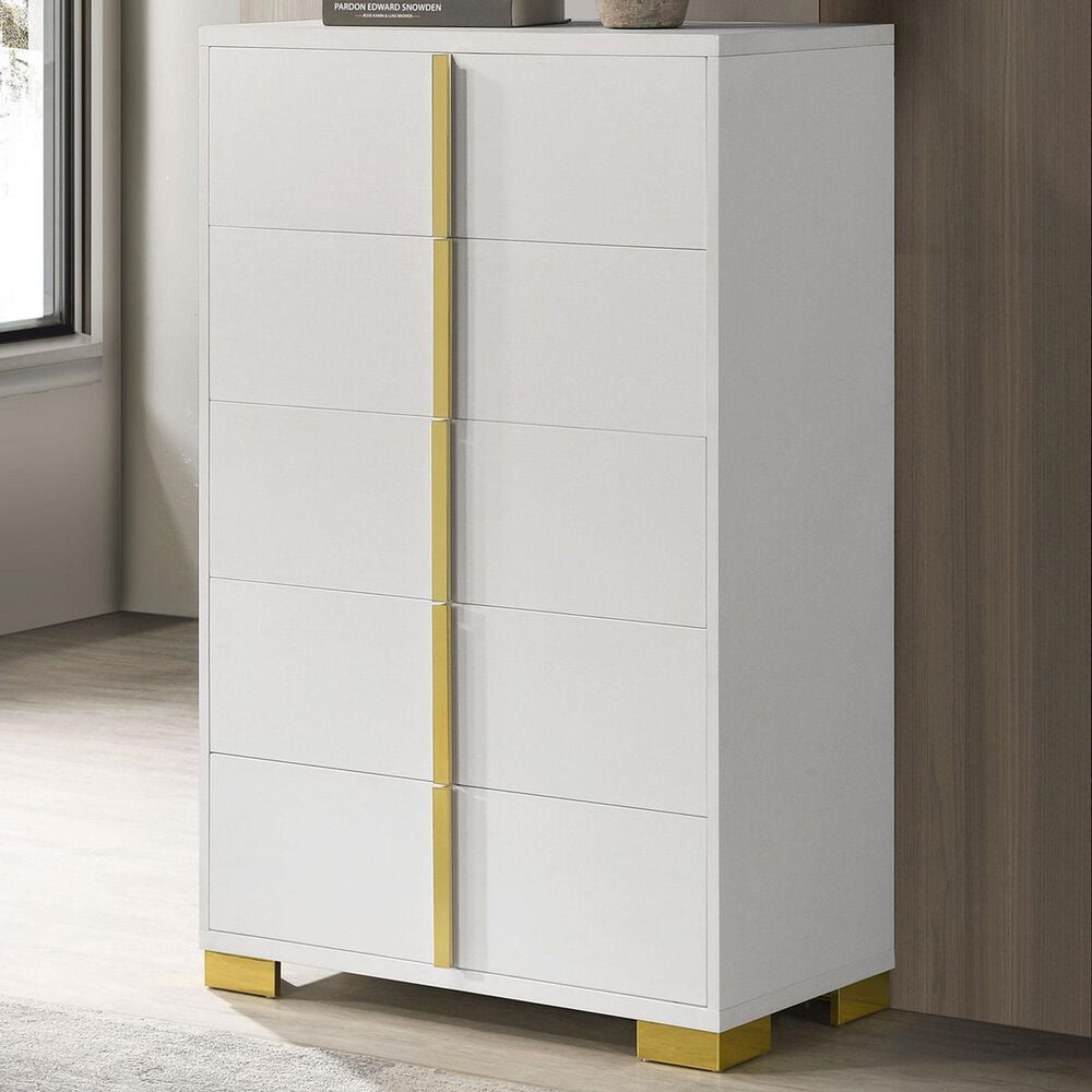 Pacific Landing Marceline 5-Drawer Chest in White and Gold, , large