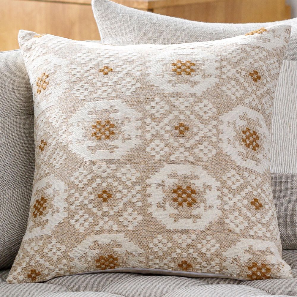 Surya Elara 20&quot; Square Throw Pillow in Cream and Tan, , large