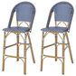 Hearth and Haven Outdoor Wicker French Barstool with Brown Aluminum Frame in Teal Blue (Set of 2), , large