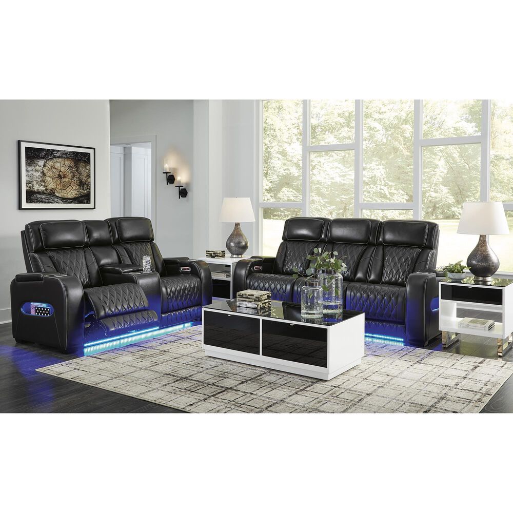 Ashley Boyington Power Reclining Loveseat with Console in Black, , large