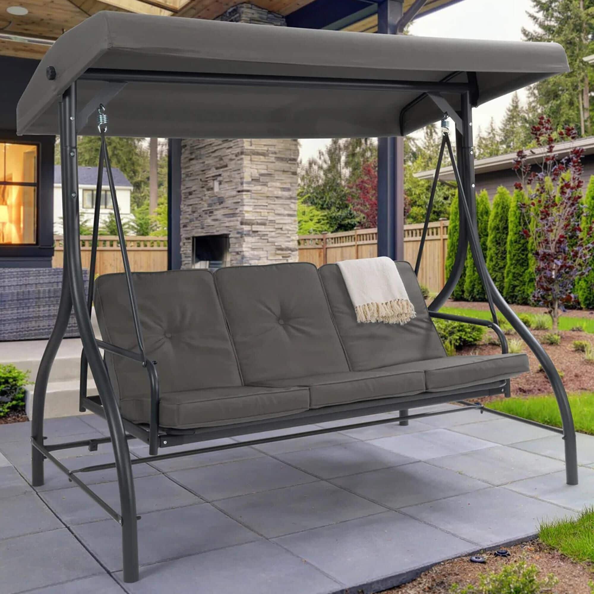 Corliving nantucket patio clearance swing with arched canopy