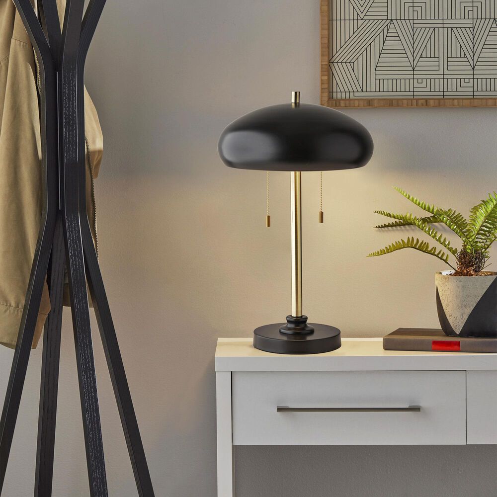 Adesso Cap Table Lamp in Black and Antique Brass, , large