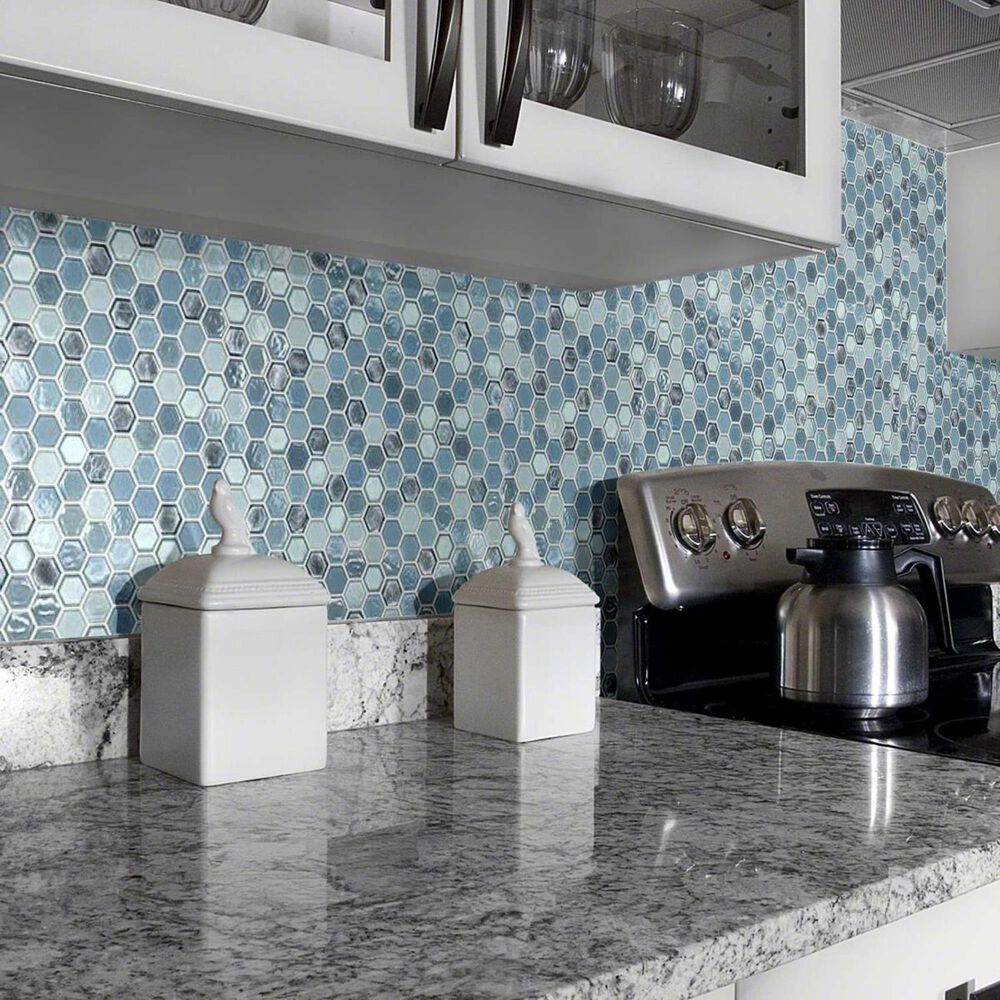 Shaw Molten Hexagon Santorini 11.49&quot; x 11.02&quot; Glass Mosaic Sheet, , large