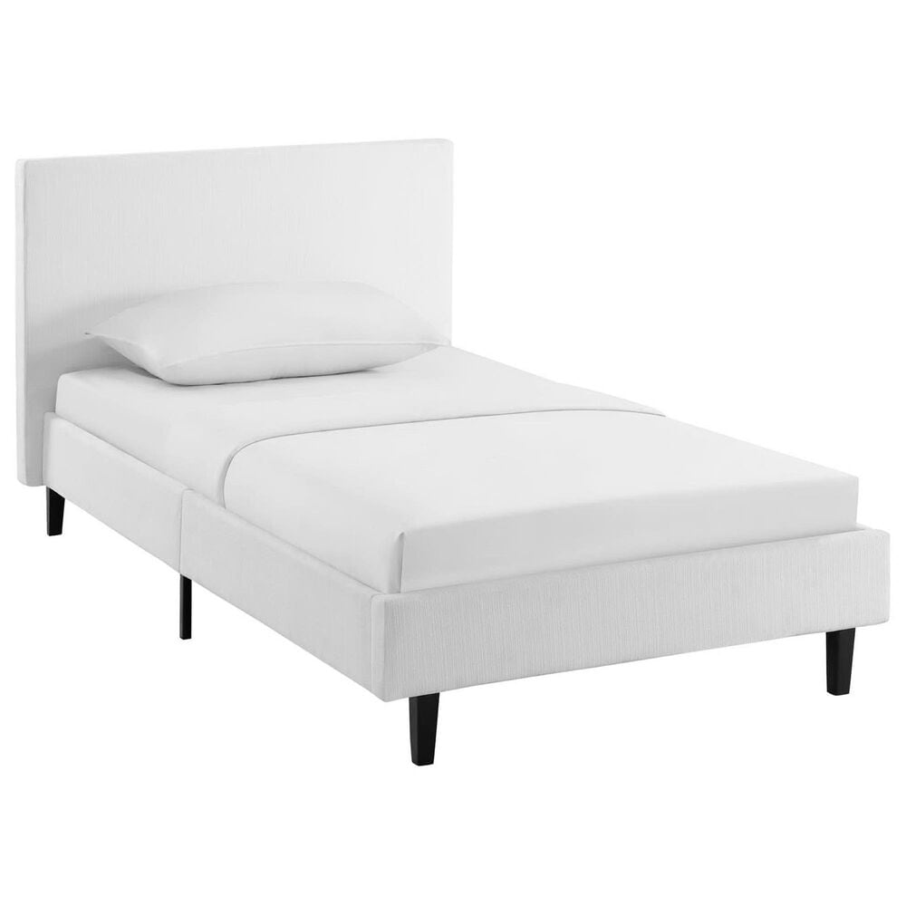 Modway Anya Fabric Twin Platform Bed in White, , large