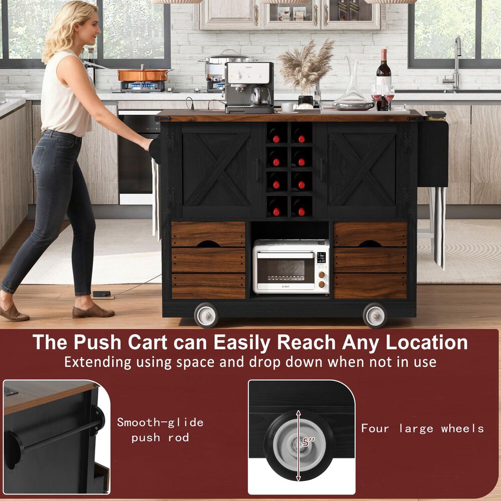 HOMLUX 54" Kitchen Island with Drop Leaf in Black, , large