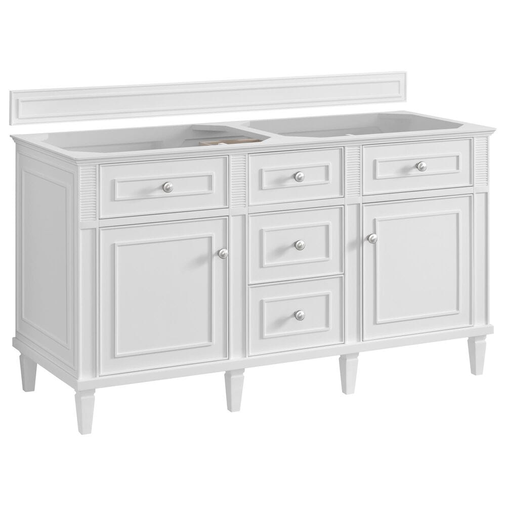 James Martin Vanities Lorelai 60" Double Bathroom Vanity in Bright White with 3 cm Ethereal Noctis Silestone Top, Rectangular Sinks and FreePower Wireless Charger, , large