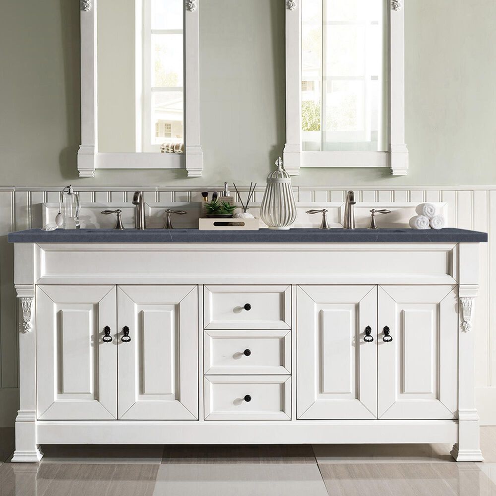 James Martin Vanities Brookfield 72&quot; Double Bathroom Vanity in Bright White with 3 cm Charcoal Soapstone Quartz Top and Rectangle Sinks, , large