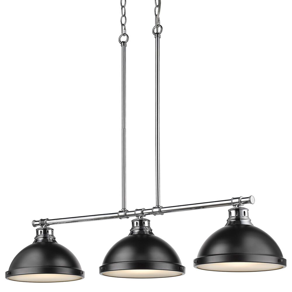 Golden Lighting Duncan 3-Light Pendant with Matte Black Shade in Chrome, , large