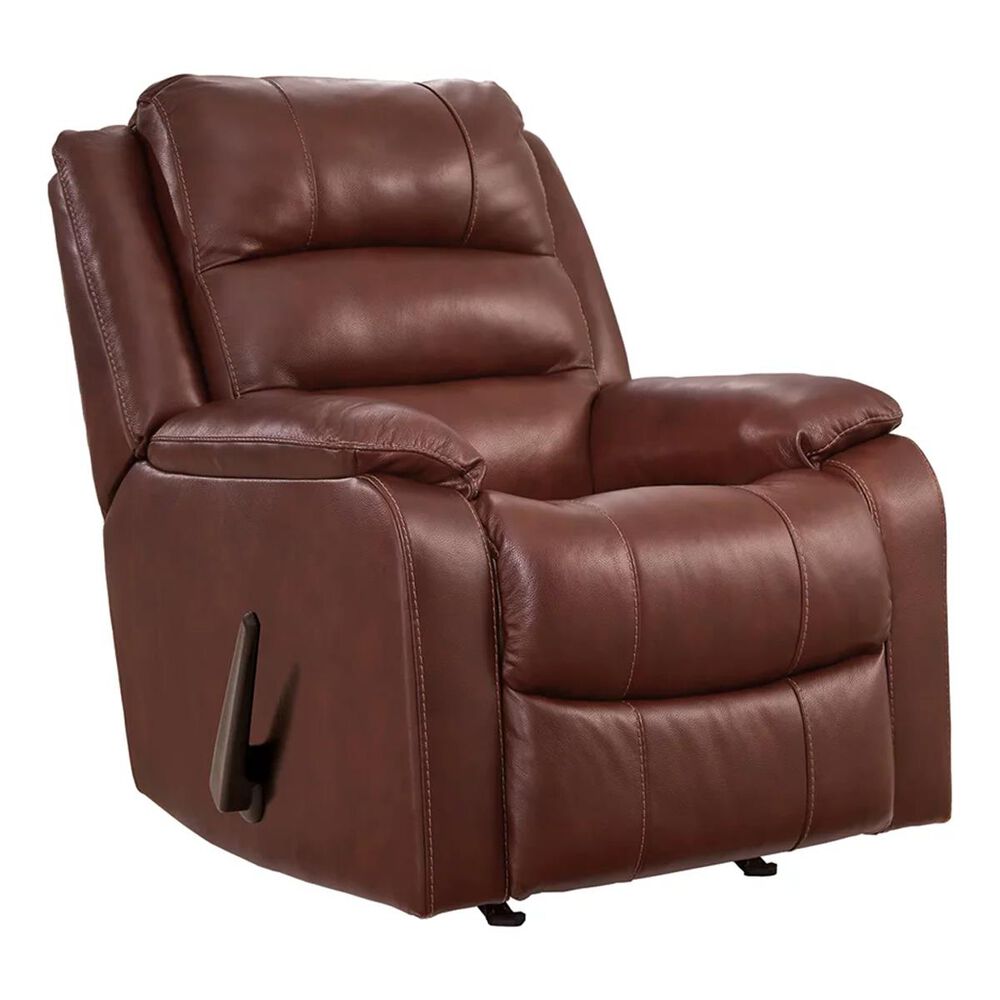 Signature Design by Ashley Wylesburg Leather Match Rocker Recliner in Mahogany, , large