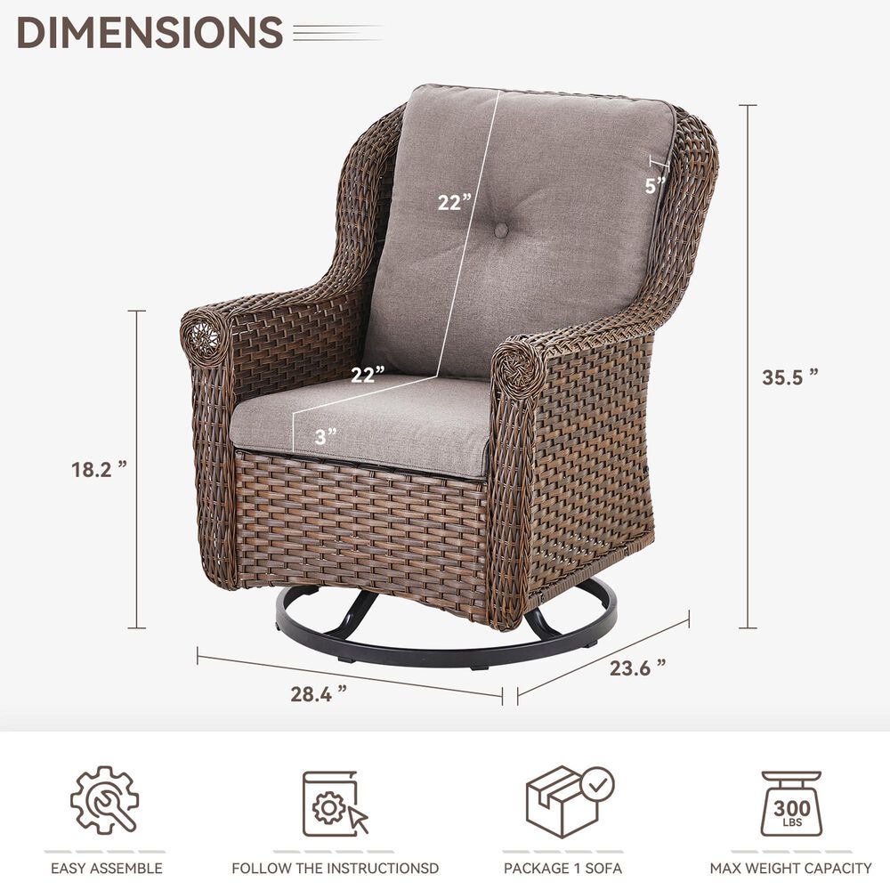 Sunwell Garden 36" Patio Swivel Glider Chair with Wicker Armrest in Navy (Set of 2), , large