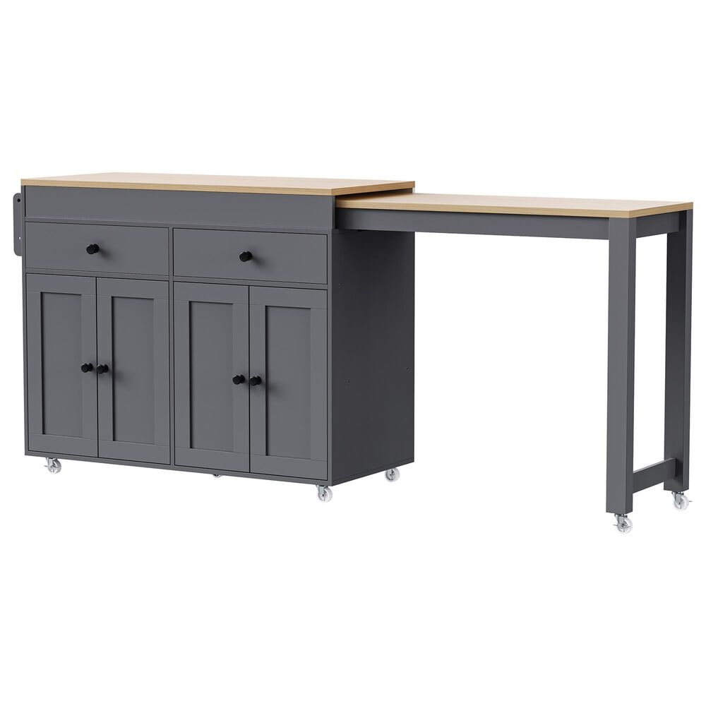 HOMLUX 75" Kitchen Island with Extendable Dining Table in Grey, , large