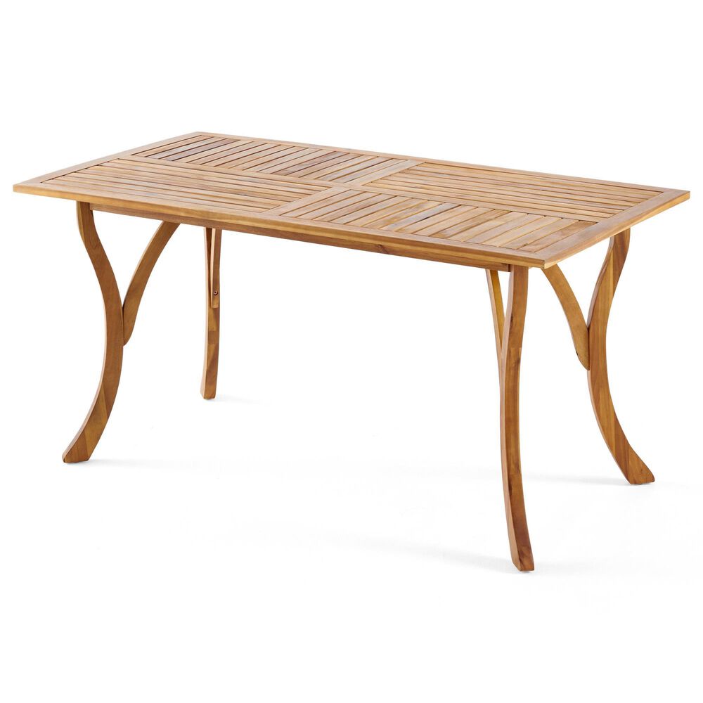 Hearth and Haven Outdoor 59 Inch Rectangular Solid Wood Table Dining Table in Teak, , large
