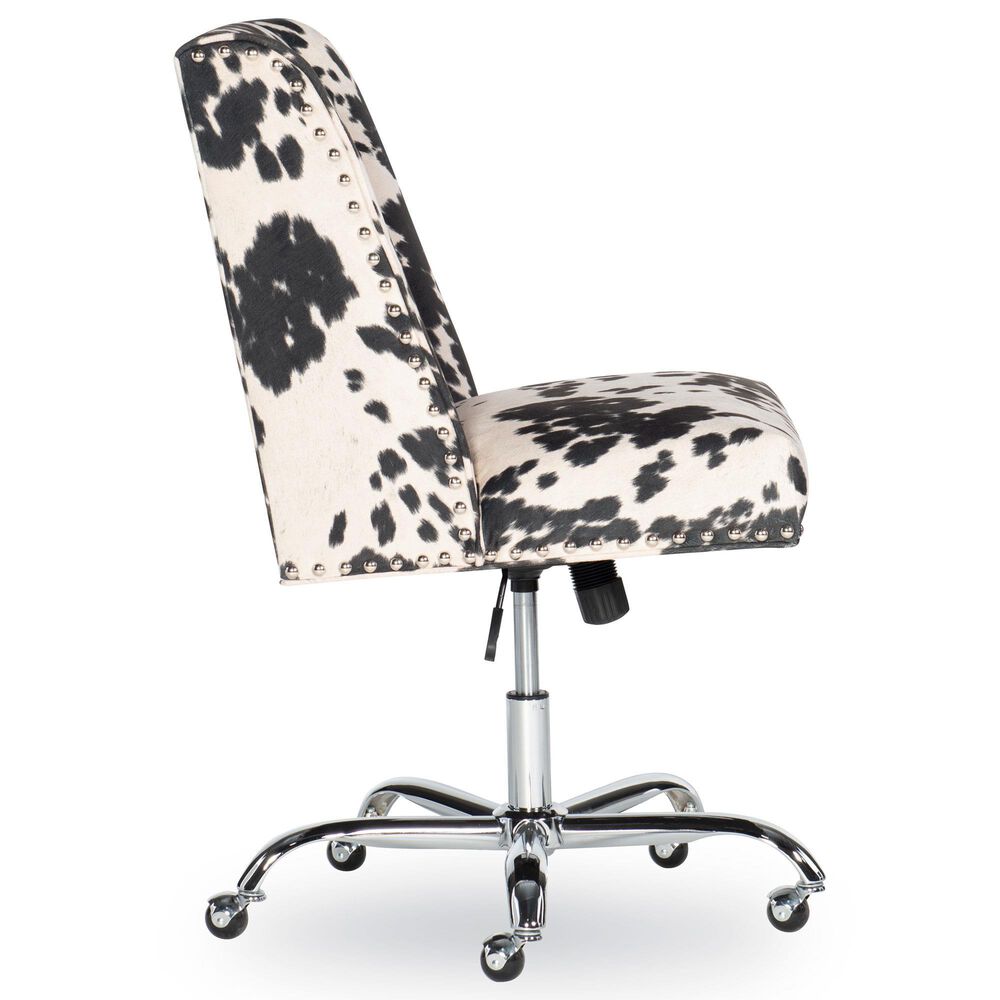 Linon Home Decor Draper Office Chair with Black and White Cow Cushion in Chrome, , large