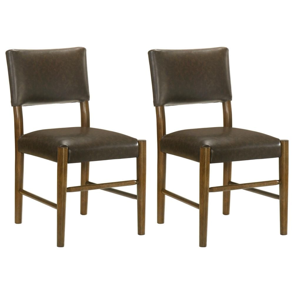 Armen Living Bennet Side Chair with Brown Upholstery in Walnut (Set of 2), , large