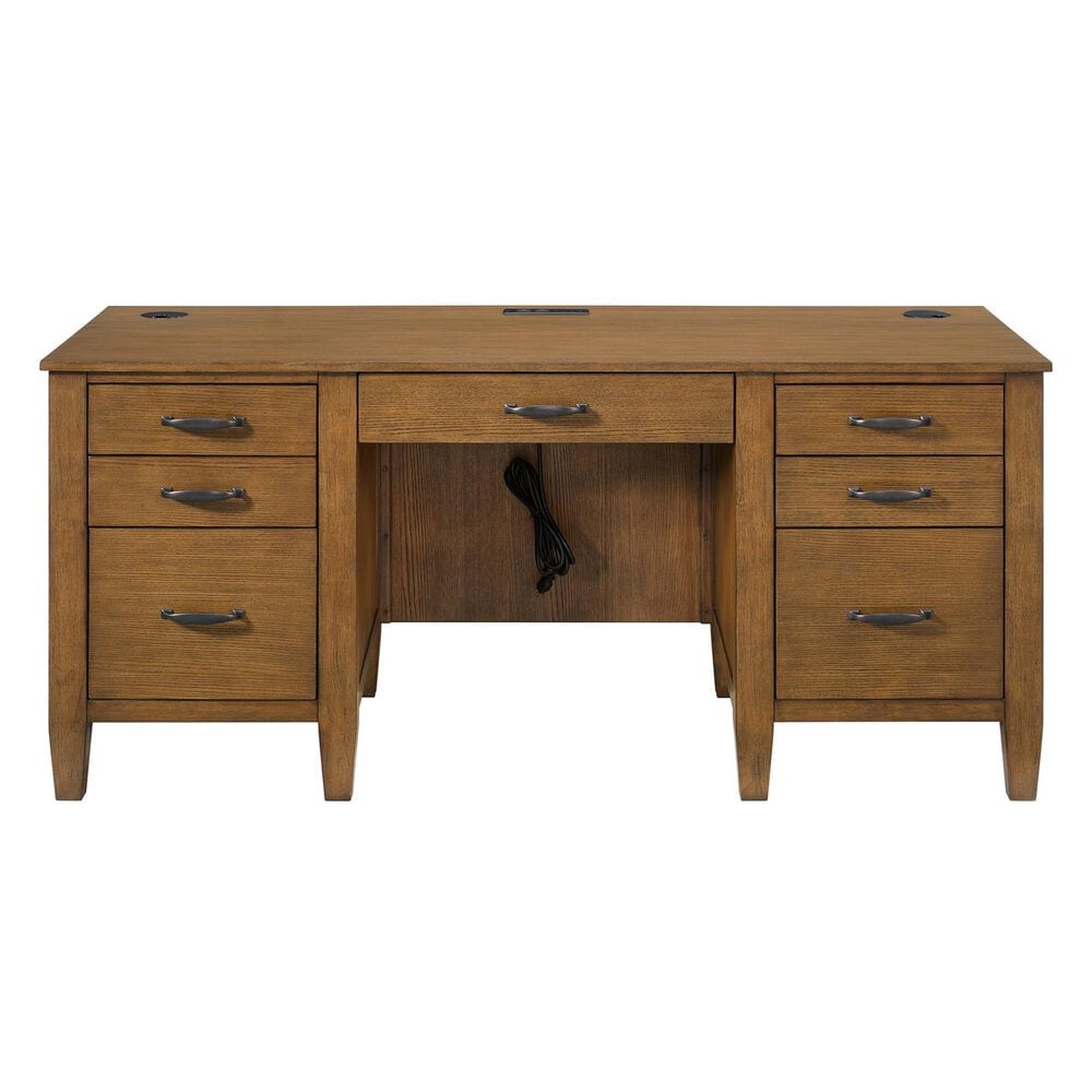 Mayberry Hill Portico Double Pedestal Executive Desk in Brown Oak, , large