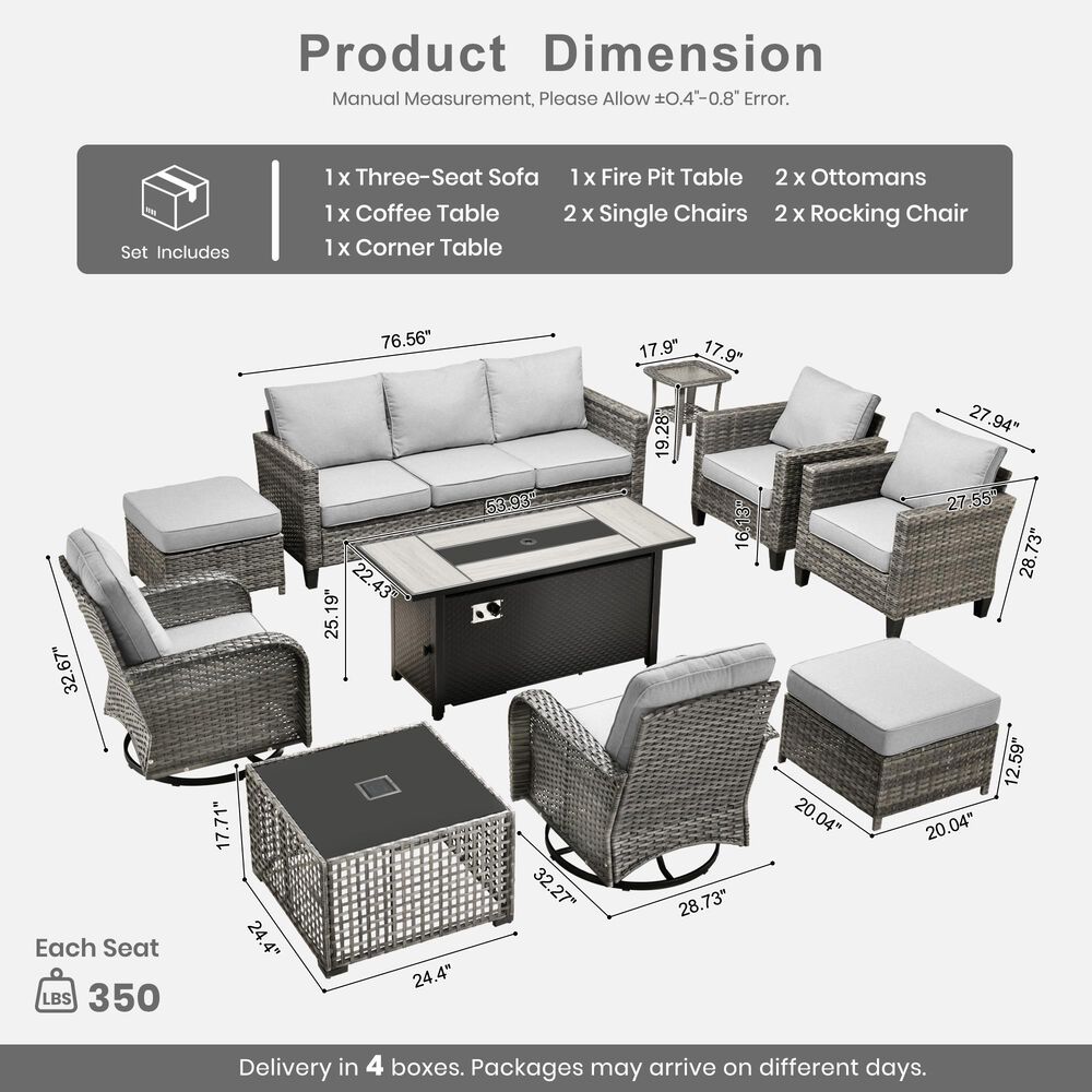 HOMLUX 10-Piece Patio Conversation Set in Gray, , large