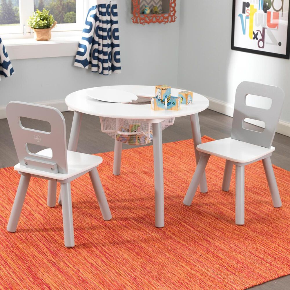 Kidkraft 3 Piece Round Storage Table Set in Gray/White, , large