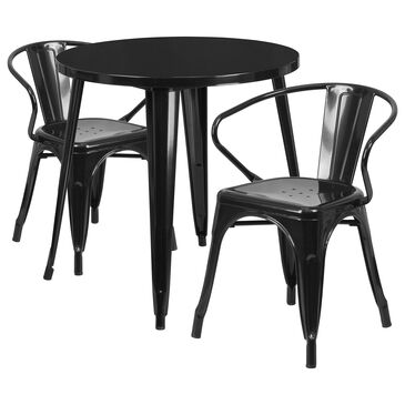 Flash Furniture 3-Piece Metal Round Bistro Table Set with Arm Chairs in Black, , large