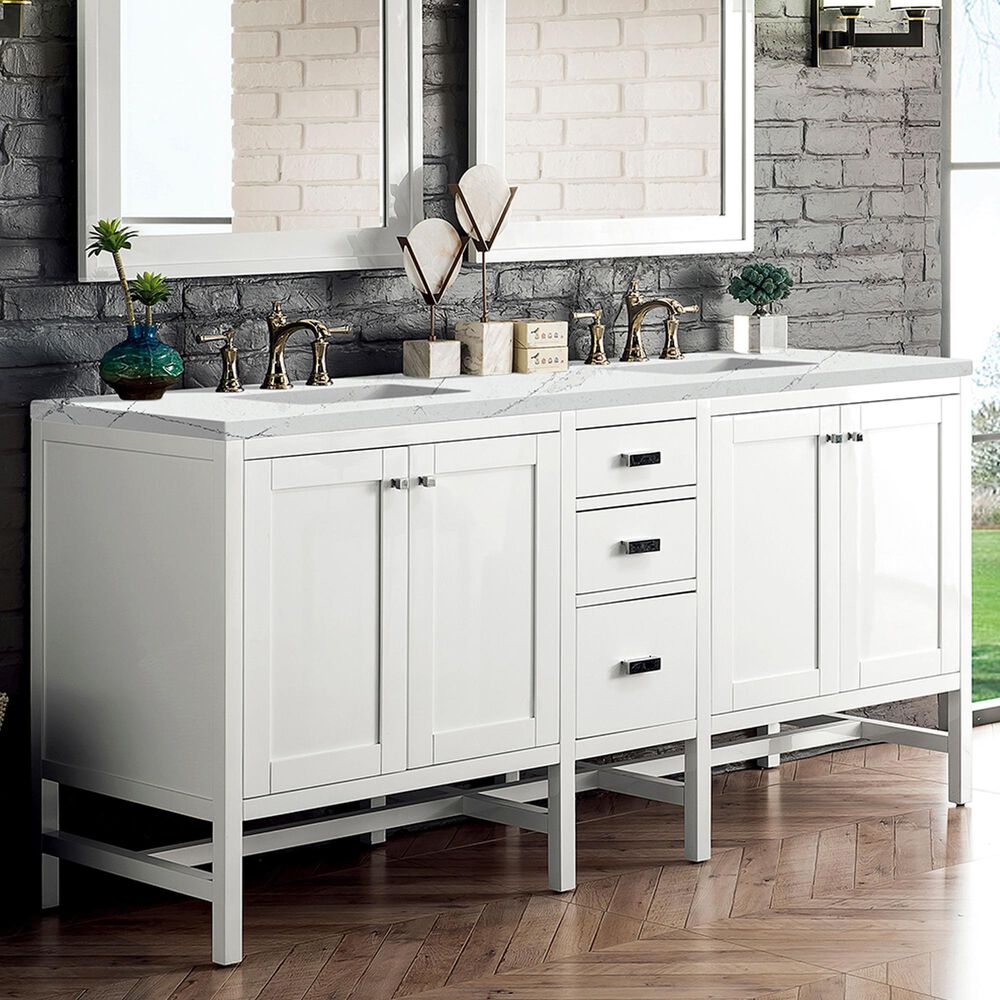 James Martin Vanities Addison 72&quot; Double Bathroom Vanity in Glossy White with 3 cm Ethereal Noctis Quartz Top and Rectangular Sinks, , large