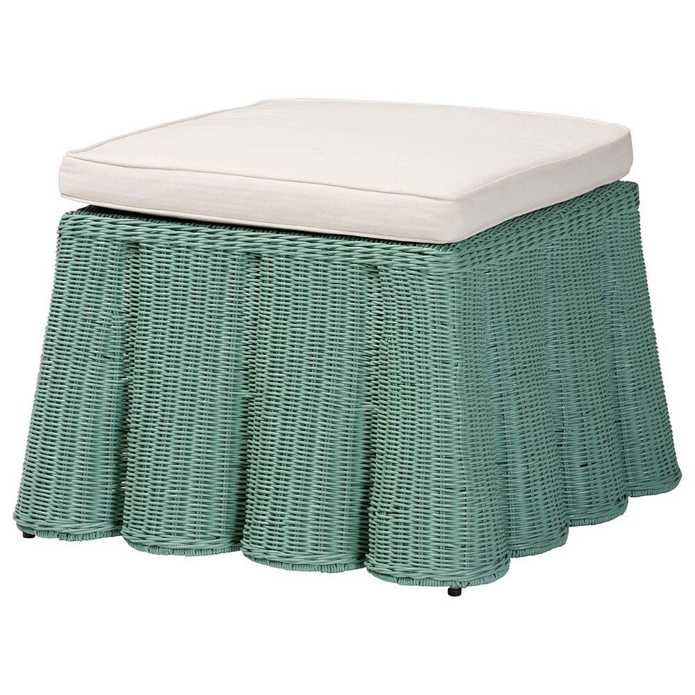 Baxton Studio Palm 27" Square Ottoman with Seafoam Green Rattan in White, , large
