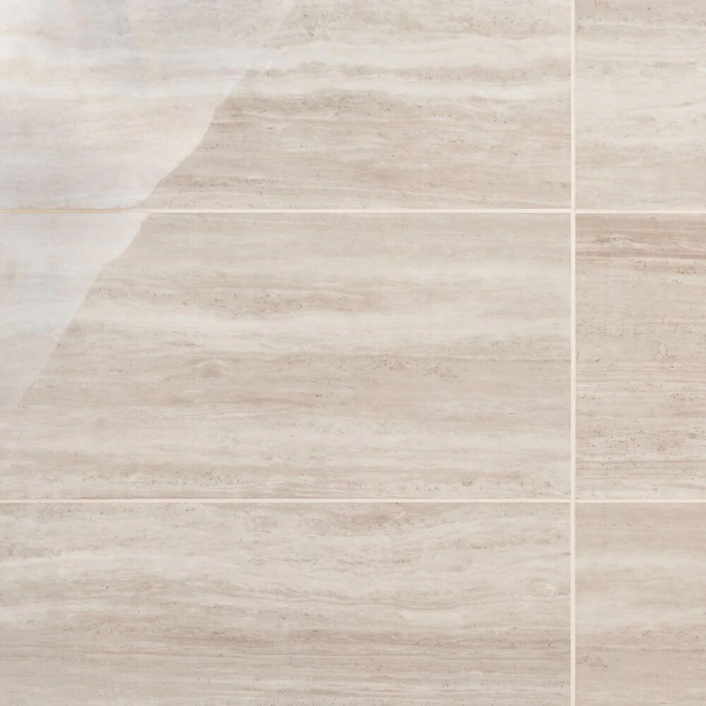 Soho Studio Zenit Taupe Beige 12" x 24" Travertine Look Polished Porcelain Tile, , large