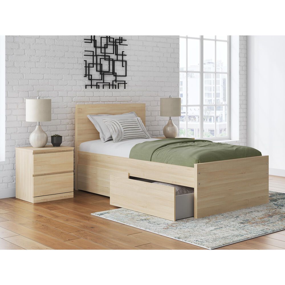 Ashley Onita Twin Panel Platform Bed with 1 Side Storage in Natural, , large