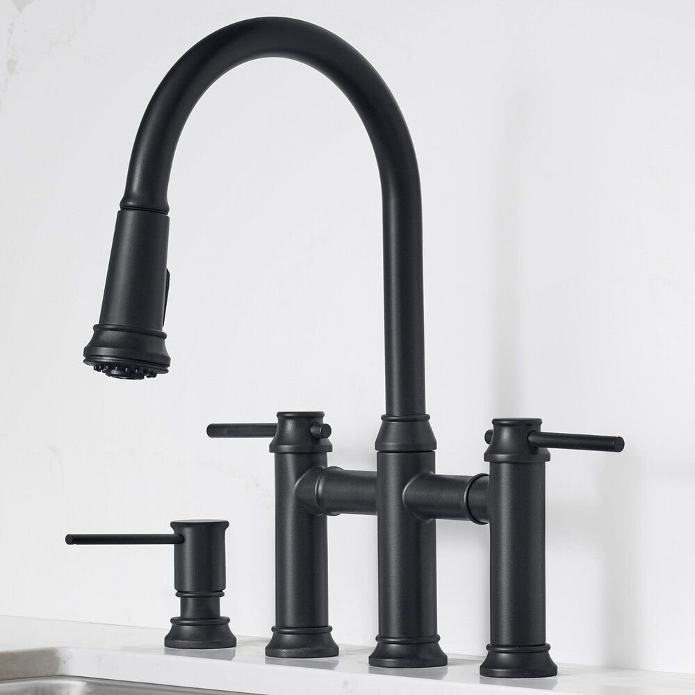 Blanco Empressa Pull-Down Bridge Faucet 1.5 GPM in Matte Black, , large